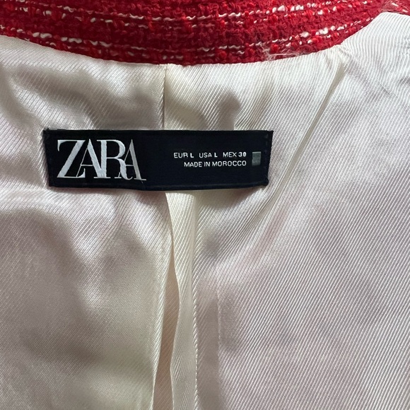 Zara Elegant Red Textured Double-Breasted Women's Blazer Size L - Picture 6 of 7